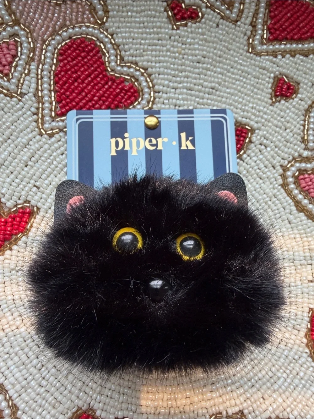 NWT-Piper·k Black Furry Cat Pom Hair Clip.  So cute for Halloween season.